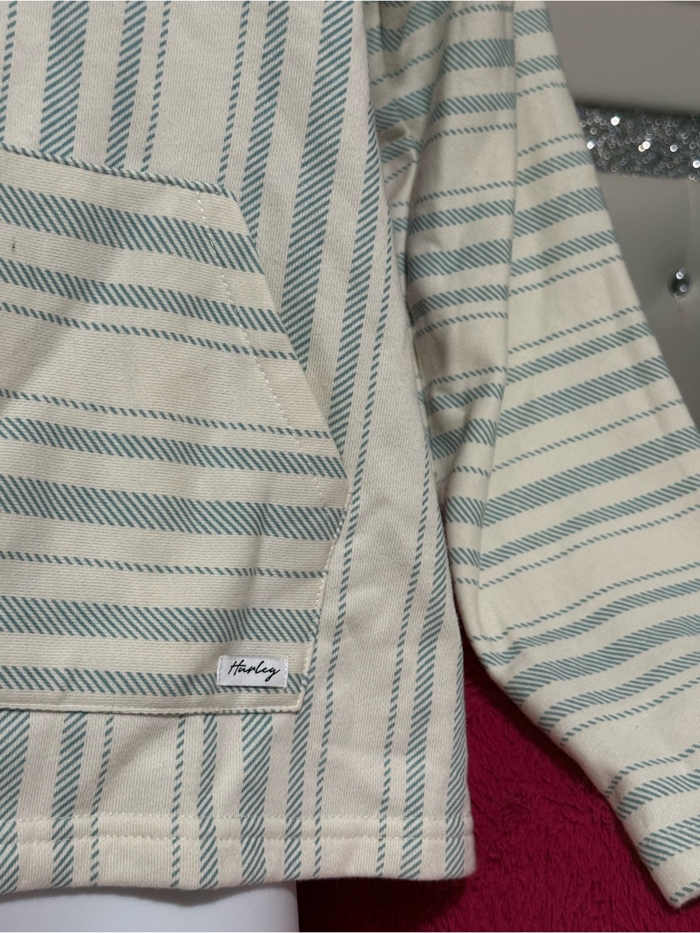 Hurley Striped Hooded Baja in Cream and Teal - Picture 4 of 8